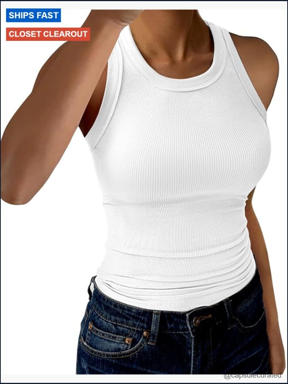 High Neck Racerback Tank Top Sleeveless Ribbed Basic Fitted Stretch